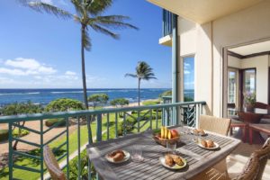 The balcony of a Kauai vacation rental to sit on while sipping a beer from a local brewery.