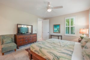 The bedroom of a North Shore vacation rental to relax in after hiking on the Napali coast.