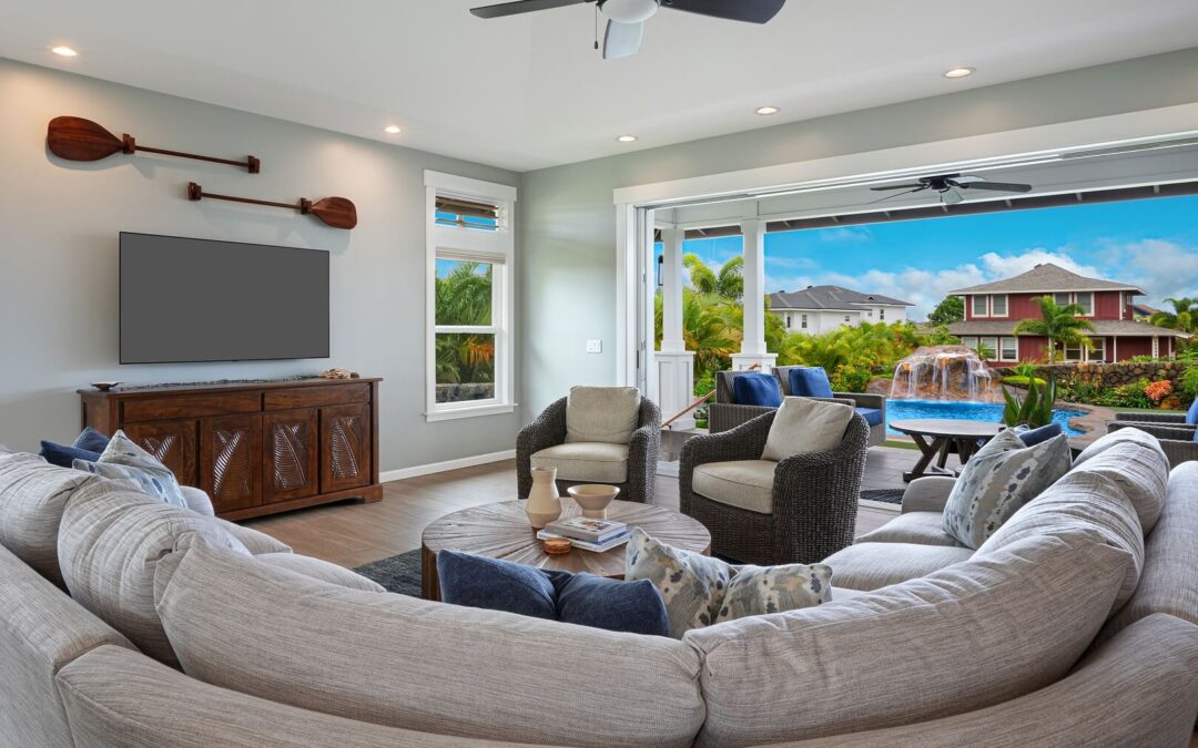 The living area of one of the luxury vacation home rentals on Kauai.