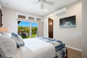 The bedroom at one of the luxury vacation home rentals on Kauai.