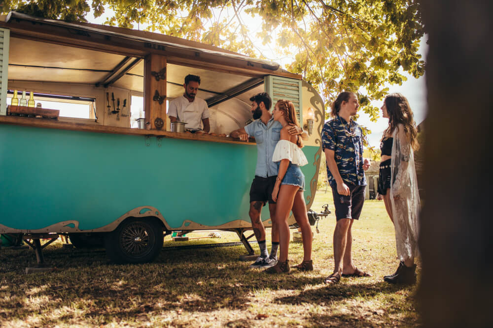 People lined up in front of one of the food trucks found in Hanalei.