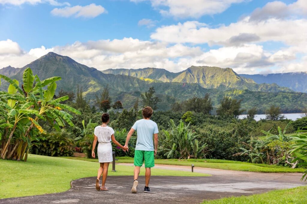 Kapaa Bike Path A couple walking on Kauai, where you can find the Kapaa bike path.