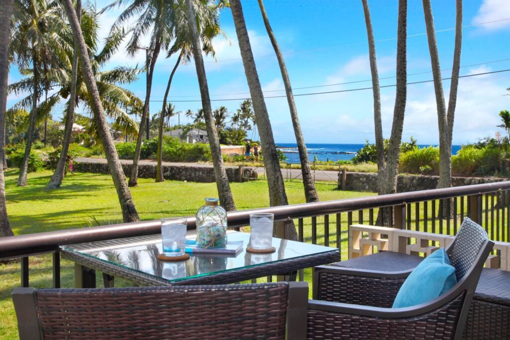 Things to Do in Kauai The patio of a vacation rental in Kauai close to popular things to do.